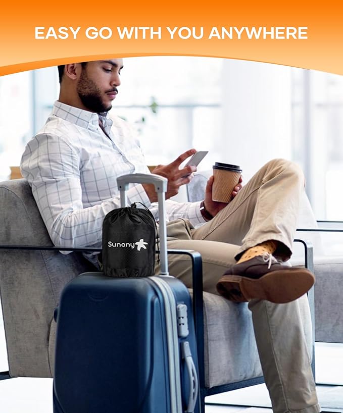 Sunany Travel Pillow, Upgraded Plane Pillow for Long Flights, Inflatable Neck Pillow Used for Airplanes,Cars,Buses,Trains,Office Napping with Eye Mask,Earplugs (Black)