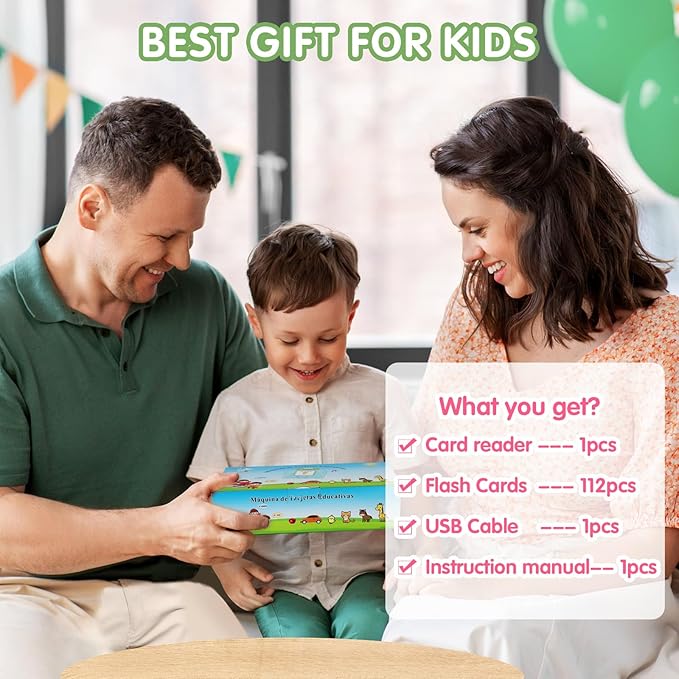 Whongkidz Spanish Talking Flash Cards, Bilingual Toy for Kids Toddlers Pocket Speech Audible Flashcards, Educational Autism Sensory Toys for Autistic Children, Speech Therapy Toys (Blue_112 Cards)