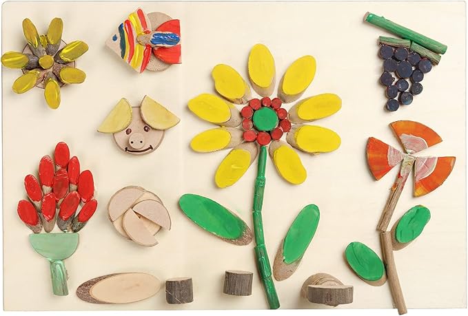 LAZACA Wood Craft Kits DIY for Kids Ages 5-20 Wooden Unfinished Toys Art Paint Bulk Craft Sticks Garden Playset Loose Parts Play Materials 250 Pcs/19.5X13X3.5cm