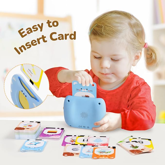 Talking Flash Cards for Toddlers 1-5 Clear Voice & Thick Cards & Easy to Slide in and Out, Independent Play & Speech Development Toys, 16 Topics