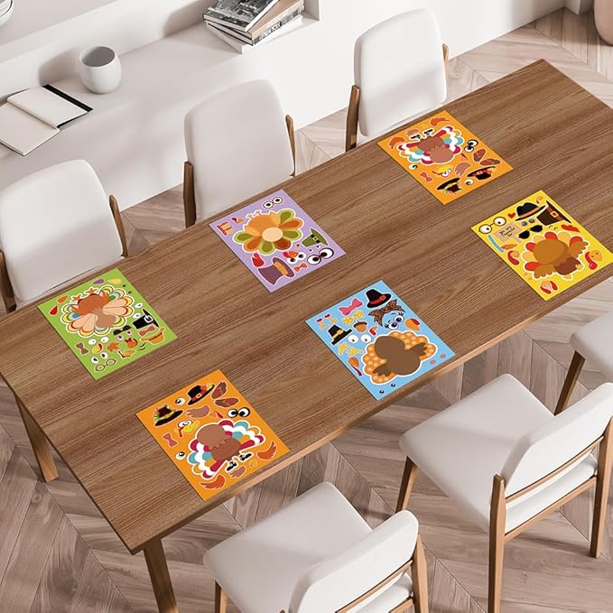 55 Sheets Thanksgiving Crafts for Kids, Make a Turkey Craft Stickers for Kids Thanksgiving Games, Activities, Gifts, Party Favors, Decorations, Thanksgiving Stickers for Family, Classroom