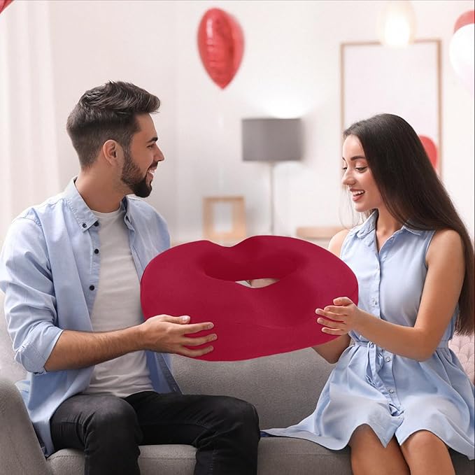BlissTrends Donut Pillow Seat Cushion, Donut Chair Cushions for Postpartum Pregnancy & Hemorrhoids, Tailbone Pain Relief Cushion, Memory Foam Lifting Cushions for Office & Home Chairs (Red, XX-Large)