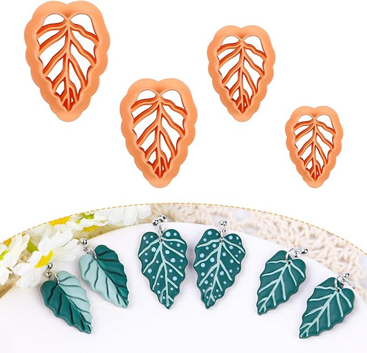 Puocaon Alocasia Polymer Clay Cutters - 4 Pcs Embossing Clay Cutters for Polymer Clay Earrings, Leaves Clay Cutters, Unique Leaves Clay Cutters for Polymer Clay Earrings Jewelry, 3D Print Clay Cutters