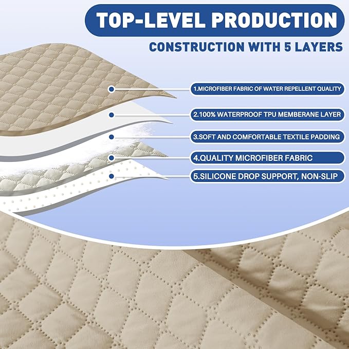 XINEAGE Oversized Sofa Cover Waterproof Couch Covers for 3 Cushion Couch, Soft Washable Slipcover with Pockets & Non-Slip Elastic Straps, Dog Pets Proof Thick Furniture Protector (XL-Sofa, Khaki)