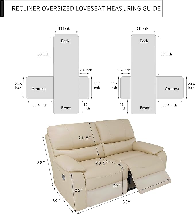 Easy-Going Oversized Loveseat Recliner Cover, Reversible Couch Cover for Double Recliner, Split Sofa Cover for Each Seat with Elastic Straps for Dogs, Pets(Oversized 2 Seater, Chocolate/Beige)