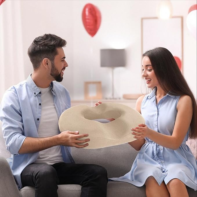 BlissTrends Donut Pillow Seat Cushion, Donut Chair Cushions for Postpartum Pregnancy & Hemorrhoids, Tailbone Pain Relief Cushion, Memory Foam Lifting Cushions for Office & Home Chairs (Khaki, X-Large)