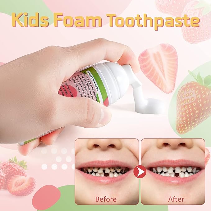 Foam Toothpaste Kids,Foaming Toothpaste Kids for U Shape Toothbrush,Travel Friendly,Deeply Cleaning Gums,Kids Oral Care Toothpaste,2PCsx60ml (Strawberry &Orange)