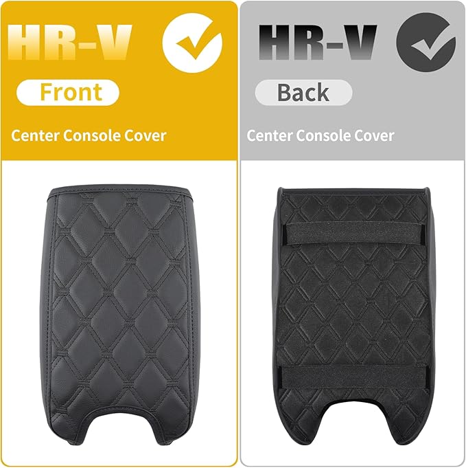 GIANT PANDA Custom Fit Center Console Armrest Cover for Honda HRV 2016-2022,Waterproof Faux Leather Middle Console Cover Arm Rest Lid Cover - Full Protection - Black