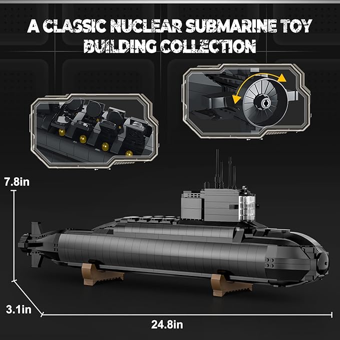 Strategic Nuclear Submarine Toy Building Blocks Set for Adult Kids, WW2 Historical Military Battleship Model Kit with Light, Home Office Decor Collection, Gift for Men Boys Teens 10 12 14 16+ (1498cs)