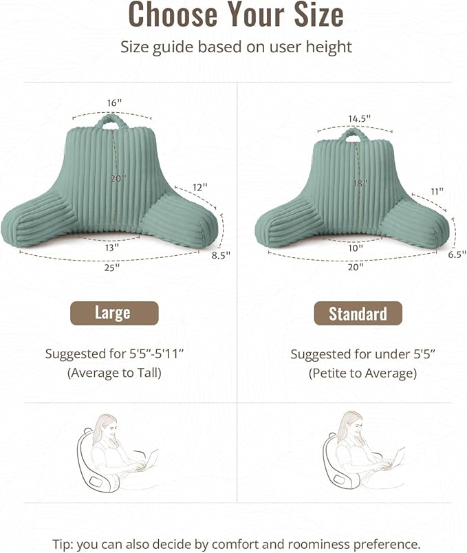 Blissful Diary Reading Pillow for Sitting in Bed, Large Flannel Back Pillow Bed Sitting Up for Adult & Children, Backrest Cushion for Sit Up in Couch or Floor, Dorm Essentials, Mint Green