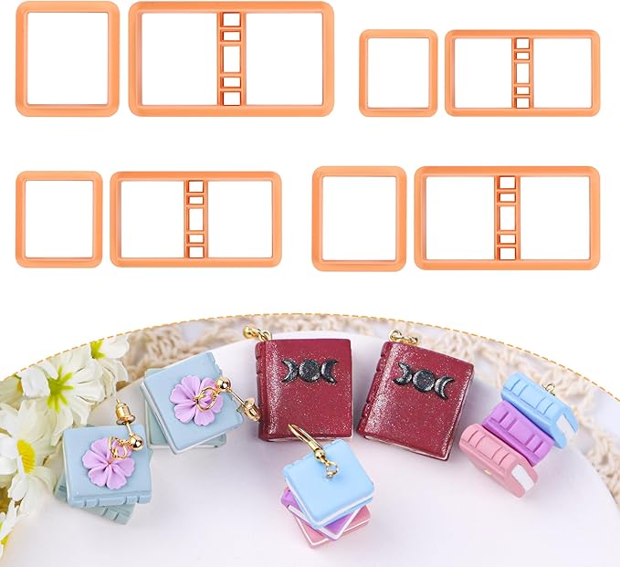 Puocaon Back to School Clay Cutters - 8 Pcs Polymer Clay Cutters for Books Clay Earrings Jewelry Making, School Book Clay Cutters for Polymer Clay Jewelry Earrings, Miniature Clay Jewelry Cutters