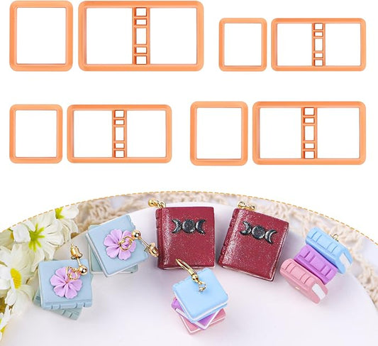Puocaon Back to School Clay Cutters - 8 Pcs Polymer Clay Cutters for Books Clay Earrings Jewelry Making, School Book Clay Cutters for Polymer Clay Jewelry Earrings, Miniature Clay Jewelry Cutters