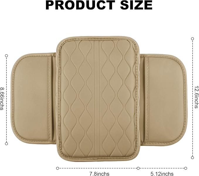 frani Car Center Console Cover,Leather Car Armrest Cover with 2 Storage Bags,Universal Car Arm Rest Cover,Car Interior Accessories Protector for Most Vehicle Beige