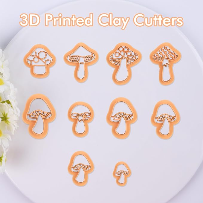 Puocaon Mushroom Polymer Clay Cutters - 10 Pcs 3D Clay Cutters for Earrings Making, Boho Mushroom Clay Cutters for Polymer Clay Jewelry, Cute Clay Jewelry Cutters Polymer Clay Earring Cutters