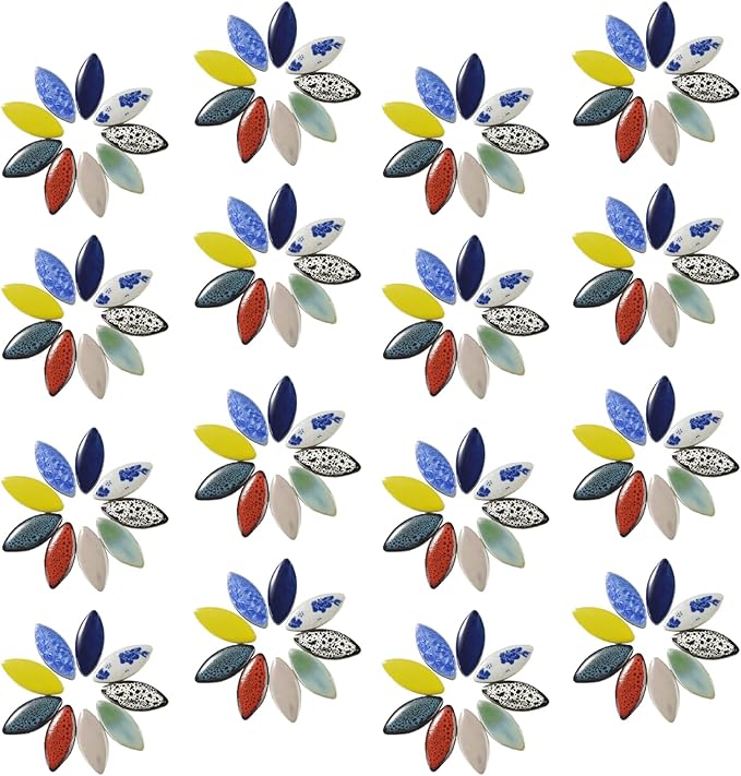 Blue Petal Ceramic Tiles Mosaic Tiles, Bulk Ceramic Mosaic Pieces Stepping Stone Crafts Making Supplies for Home Outdoor Floor Vase Tabletop Decoration - 70pcs