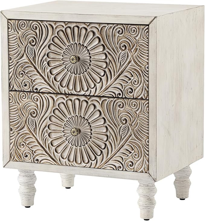 COSIEST Nightstand, 14" D x 18" W x 21.5" H MDF End Table with 2 Drawers, Vintage Style Wood Bedside Table, Bedroom Accessories for Home, Office, College Dorm