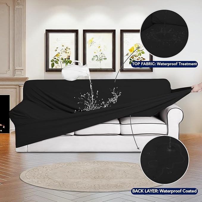 PureFit 100% Dual Waterproof Couch Cover Slipcovers for Couches and Sofas - Stretch Non Slip Fleece Sofa Covers Washable, Leakproof Furniture Protector for Kids, Pets, Dog (Loveseat, Black)
