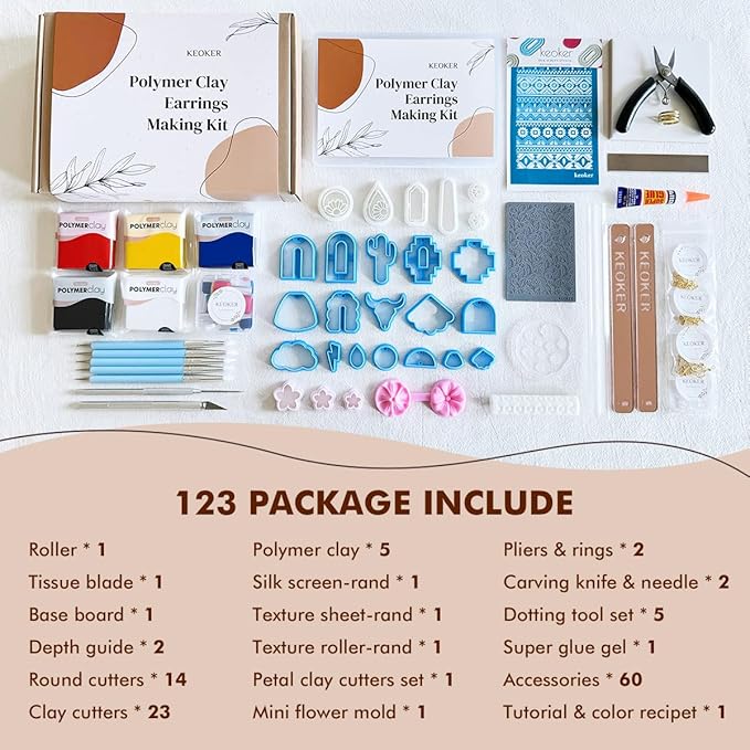 Keoker 123 PCS Clay Earring Making Kit, Polymer Clay Jewelry Making Kit for Teens and Adults, Fashion Designer Kits, Polymer Clay Earrings Kit Crafts, Great Gifts