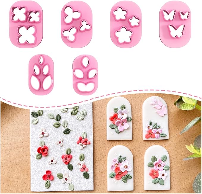 KEOKER Polymer Clay Cutters - Mini Clay Cutters for Polymer Clay Earrings Making, 6 Shapes Floral & Leaf & Butterfly Micro Clay Cutters, Clay Cutters for Polymer Clay Jewelry