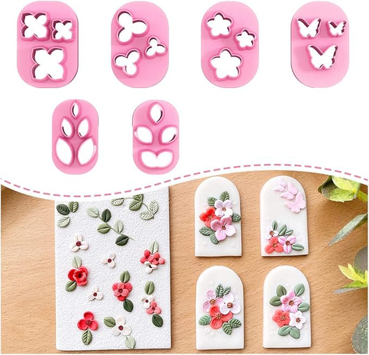KEOKER Polymer Clay Cutters - Mini Clay Cutters for Polymer Clay Earrings Making, 6 Shapes Floral & Leaf & Butterfly Micro Clay Cutters, Clay Cutters for Polymer Clay Jewelry