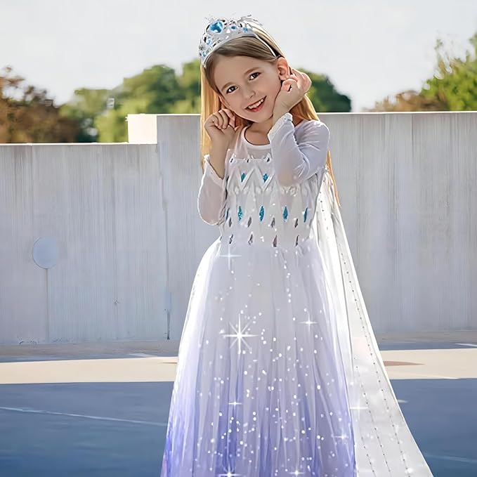 Elsa Costume for Girls 3-12 - Elegant Elsa Dress with Accessories - Princess Dress Up Clothes for Holiday Parties
