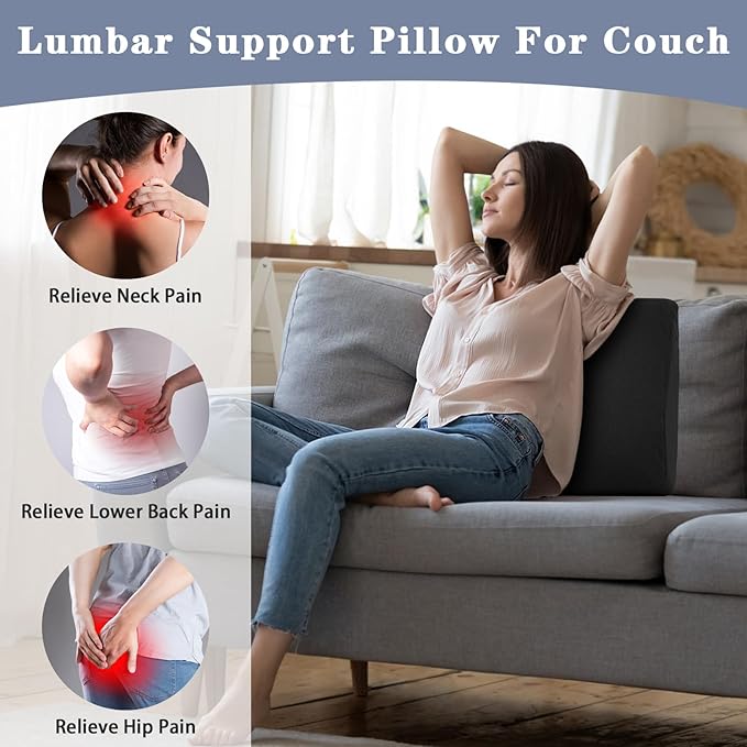baibu Lumbar Support Pillow for Recliner, Large Memory Foam Dual-Layer Patent Design Back Support Cushion for Sofa & Gaming Chair, Ergonomic Lumbar Pillow with Machine Washable Cover, Black