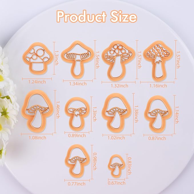 Puocaon Mushroom Polymer Clay Cutters - 10 Pcs 3D Clay Cutters for Earrings Making, Boho Mushroom Clay Cutters for Polymer Clay Jewelry, Cute Clay Jewelry Cutters Polymer Clay Earring Cutters