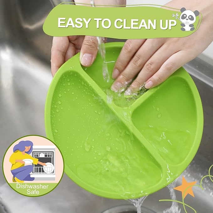 VITEVER 4 Pack Suction Plates with Lids for Baby & Toddler, 100% Food-Grade Silicone, Divided Design, Microwave & Dishwasher Safe