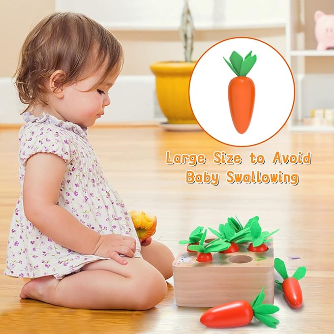 Montessori Toys for 1 Year Old, Carrots Harvest Wooden Baby Toys for 6-12 Months Educational Shape Sorting Matching Toys for Toddler Fine Motor Skill Development, Gift for Kids Birthday Easter Toys