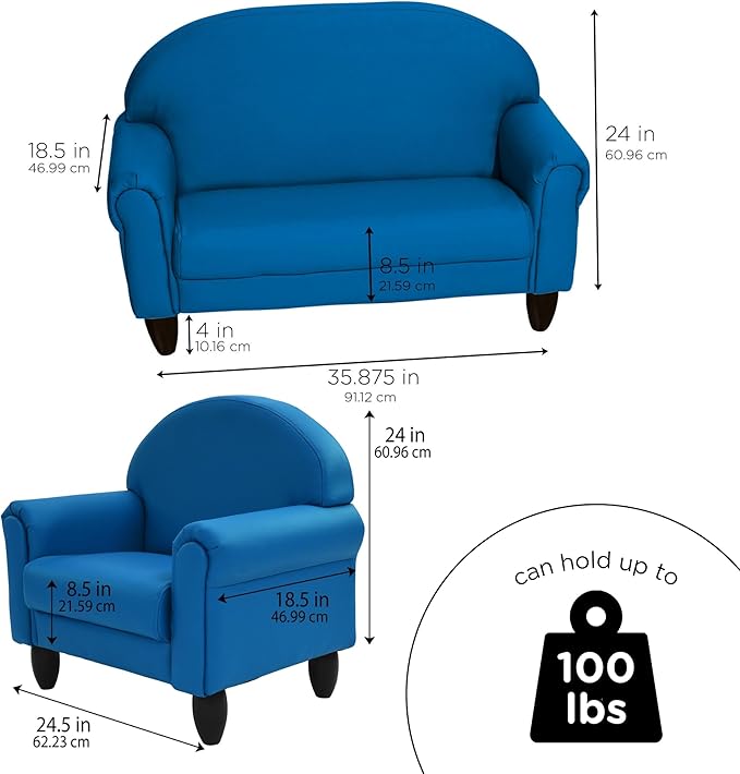 Children's Factory As We Grow Chair and Couch, Flexible Seating for Daycare or Preschool, Kids Reading Couch, Playroom Furniture, Deep Water