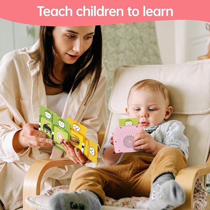 Talking Flash Cards for Toddlers 1 2 3 4 5 6 Years Old, Pocket Speech for Toddlers, Clear Voice & Thick Preschool Flash Cards Kids Gifts, Autism Toys, Speech Therapy Toys(296 Words Pink)