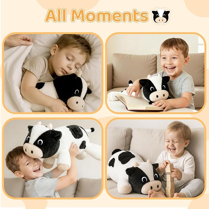 Weighted Cow Plush Pillow – 22-Inch, 4 lbs Heavy Stuffed Animal Toy, Soft & Cute, Calming & Stress Relief, Real Hug, Sleep Companion, Birthday Gift & Travel Companion for Kids and Adults