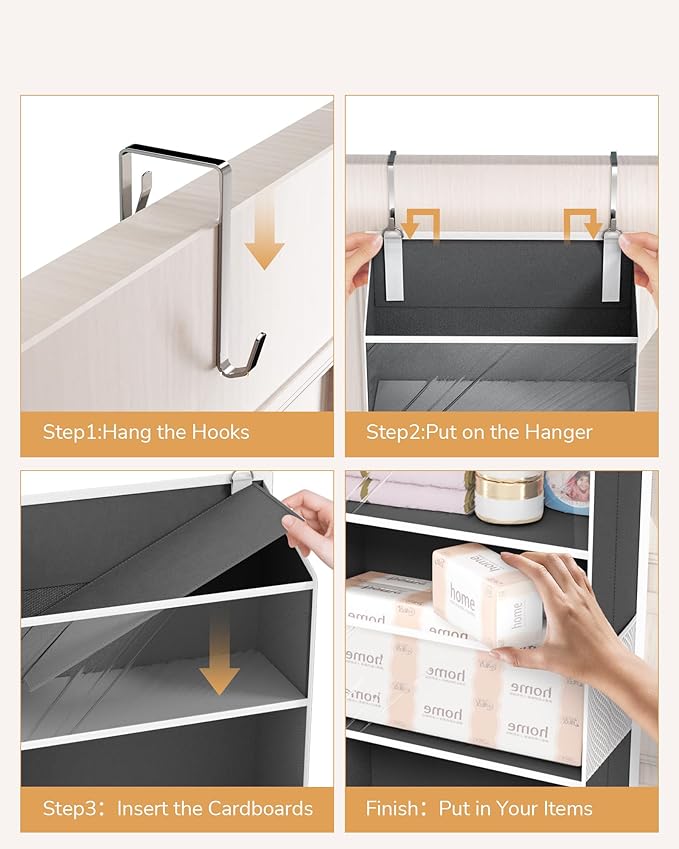 ULG Clear Over The Door PVC Organizer with 4 Pockets Hanging Storage for Bathroom, Closet, or Bedroom,Dark Gray