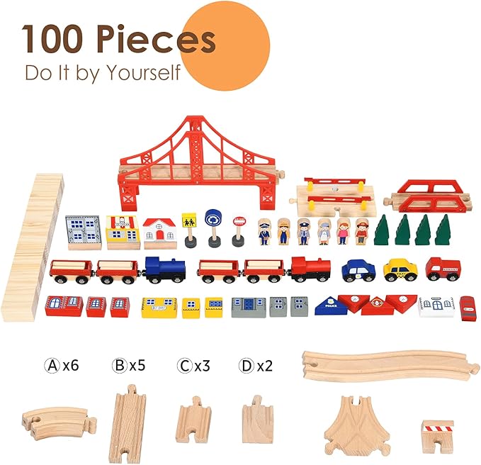 HONEY JOY Train Table, Wooden Kids Activity Table with Storage Drawer, 100 Multicolor Pieces, Tracks, Trains, Cars, Toddler Train Table Set, Gift for Boys Girls Age 3+, Natural