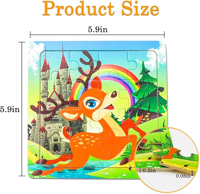 Puzzles for Kids Ages 3-5, 16 Piece Colorful Wooden Puzzles for Toddler Children Learning Educational Puzzles Toys for Boys and Girls (9 Puzzles)
