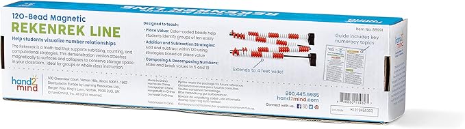 hand2mind 120 Bead Magnetic Demonstration Rekenrek Line, Abacus for Kids Math, Math Manipulatives Kindergarten, Counting Rack for Kids, Counters for Kids Math, Kids Educational Toys (Set of 1)