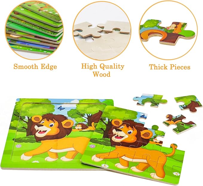 Puzzles for Kids Ages 3-5, 16 Piece Colorful Wooden Puzzles for Toddler Children Learning Educational Puzzles Toys for Boys and Girls (9 Puzzles)
