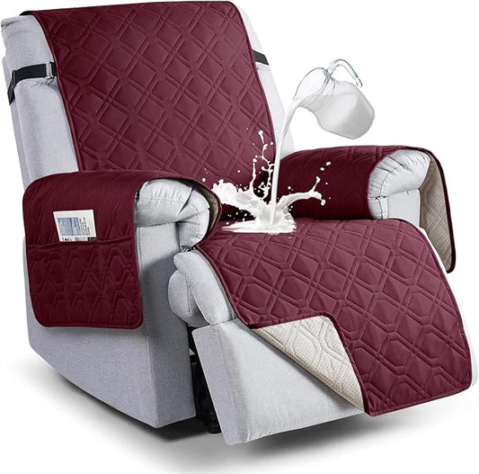 VANSOFY 100% Waterproof Recliner Chair Covers, Recliner Cover Non-Slip Dog Chair Cover Furniture Protector Washable Slipcover with Pocket, Elastic Straps for Pets, Dogs(Burgundy, 23.6")