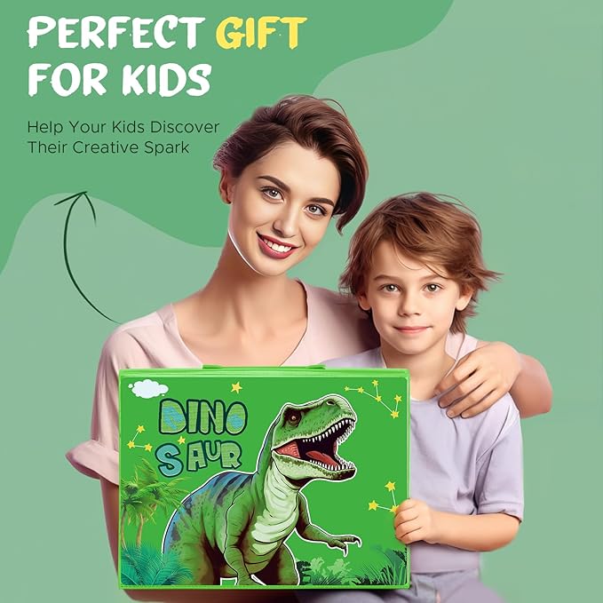 homicozy Art Supplies for Kids Ages 4-12,Dinosaur Drawing Sets Art Case,Coloring Kits with Double Sided Trifold Easel,Crayon,Colored Pencil,Marker,Coloring Book,Drawing Stuffs Gifts for Boys Age 4-6-8