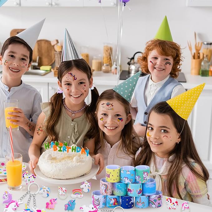 133Pcs Unicorn party favors, Unicorn Theme Birthday party decoration party favors Pack with Unicorn bracelet, unicorn hair rings, Key chains,Tattoos for Unicorn goodies bag Fillers Pinata Filler