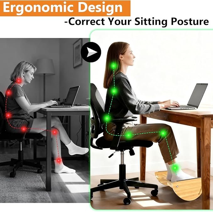 Bamboo Foot Rest for Under Desk at Work - Reversible Rocking Under Desk Footrest 2-in-1 with 6 Adjustable Heights, Ergonomic Foot Rest Under Desk with Anti-Slip Surface for Home, Office and Gaming