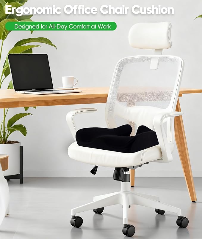 Ergonomic Office Chair Cushion – Gel Memory Foam Seat Pad with Non-Slip Cover, Pressure Relief for Long Sitting, Back Pain, Tailbone Support (Black)