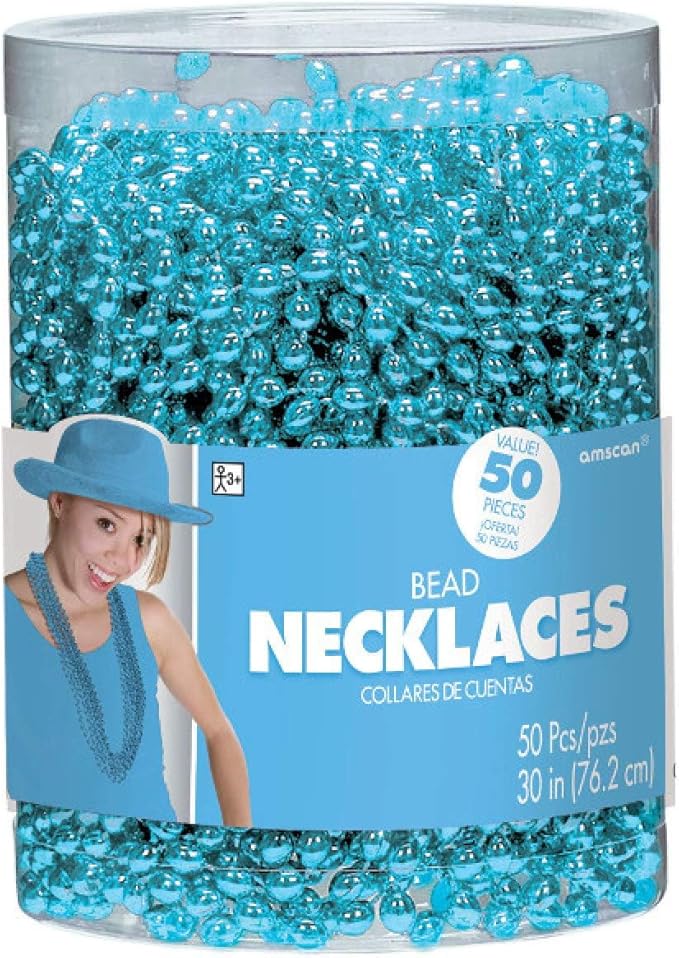 Light Blue Bead Necklaces - 30 (4 Packs Of 50) - Plastic Party Accessories For Festive Events, Birthdays & Celebrations - (200 Pcs.)