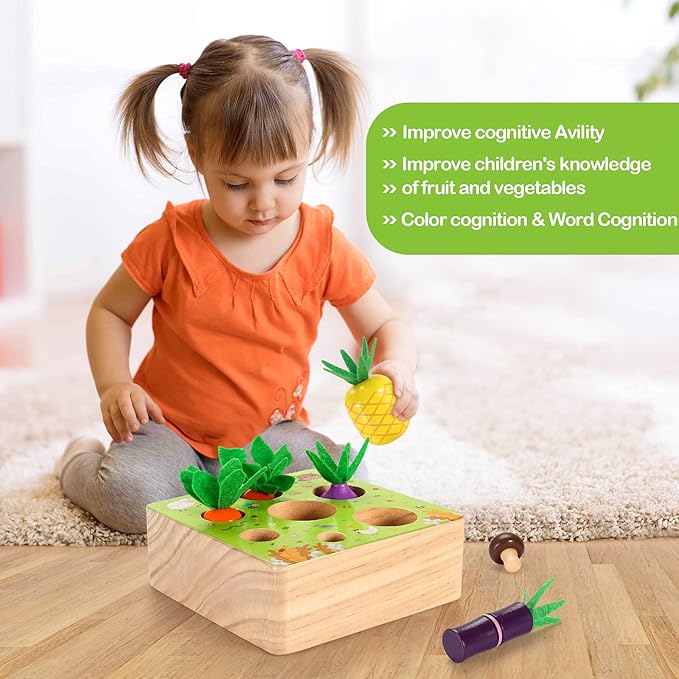 Montessori Toys Baby Easter Toys for 1 2 3 Year Old, Farm Harvest Game Wooden Toys, Educational Learning Toys, Shape Size Sorting Puzzles for Boys Girls, Perfect Easter Birthday Gift Toys