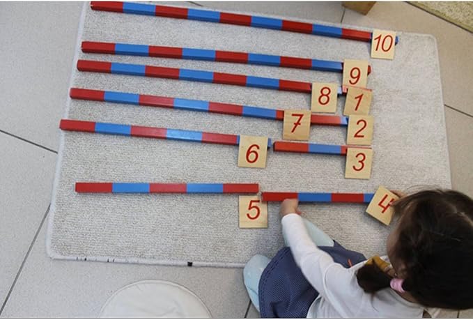 Home Version Montessori Numerical Rods Wooden Red&Blue Number Rods Montessori Math Early Learning Material Numerical Rods 1.96in to 19.68in Math Preschool Training Kids Toys