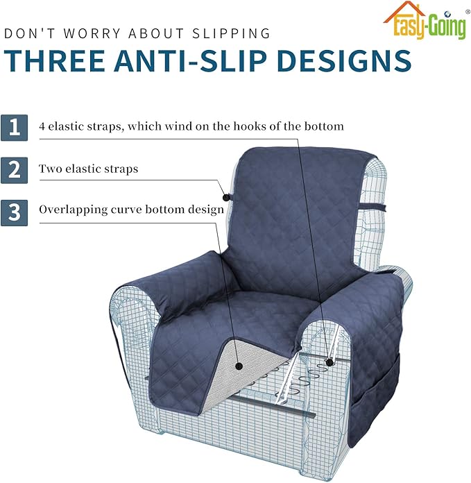 Easy-Going Sofa Slipcover Waterproof Oversized Recliner Chair Cover Non-Slip Fabric Couch Cover for Living Room Washable Furniture Protector for Pets Kids Children Dog Cat (Oversized Recliner, Navy)