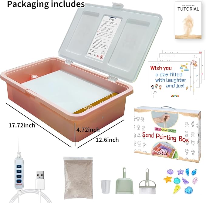 18" Light Table for Kids,Sand Painting Light Box,Light Up Sand Tray Sensory Light Table with Lid 3 Color Modes & 10 Levels Adjustable Brightness Christmas Birthday Gifts for Boys Girls