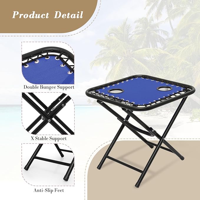 Athena Collection Zero Gravity Outdoor Lounge Chair Set of 2 with Side Table, 25" Width Pool Lounge Lawn Chairs Reclining with Cup Holder, Outdoor Chaise for Beach Patio Backyard Outside, Blue