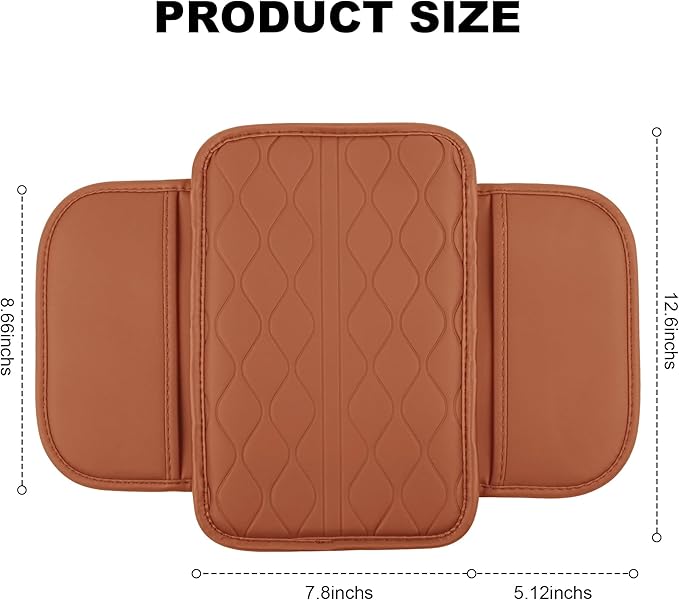 frani Car Center Console Cover,Leather Car Armrest Cover with 2 Storage Bags,Universal Car Arm Rest Cover,Car Interior Accessories Protector for Most Vehicle Camel Brown