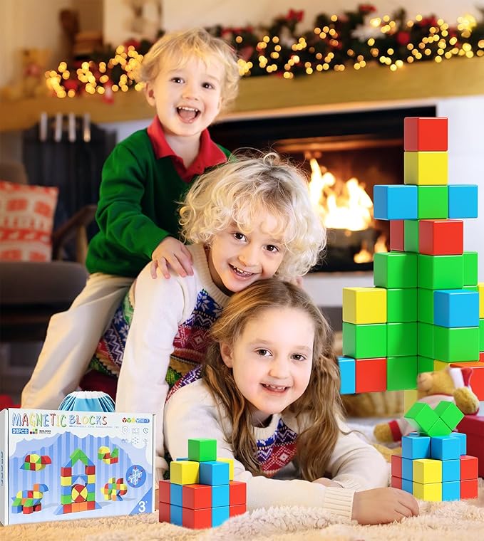 Magnetic Blocks for Toddlers, Kids Building Toys, Creative Stacking Colorful Sensory Block with Magnet, Educational Construction Cubes Set for Boys Girls Children Ages 3 4 5 6 7 8 Year